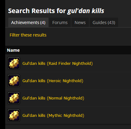 Kill statistics for the various difficulties of the  Gul&#39;dan encounter